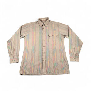 Vintage Fox JC Penney Shirt Adult MEDIUM Brown Pastel Striped Rainbow Preppy 80s